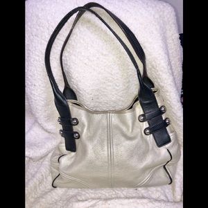 Tignanello Silver with navy handles Leather Bag